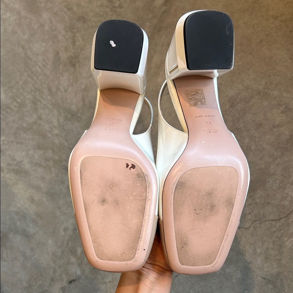 Prada Women's Elegant Cream and Tan Slingback Heels - Picture 4 of 5